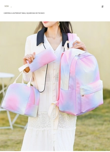 Three-piece school backpack set featuring vibrant pink and purple gradient tie-dye pattern