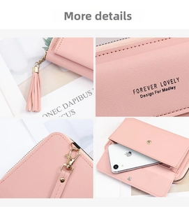 Pink PU leather crossbody phone bag with tassel detail and gold-tone hardware