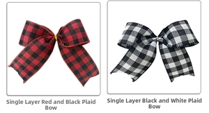 Close-up of single-layer Christmas plaid bows in red, black and white checkered patterns