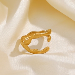 Irregular 18K gold plated wavy open ring in minimalist stainless steel design