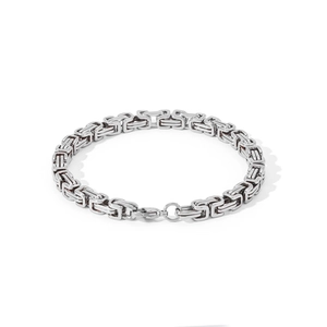 Punk style silver Byzantine chain bracelet for men and women on a white background
