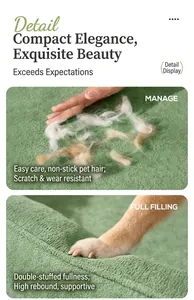 Macro detail of scratch-resistant green pet bed fabric with high-rebound support filling