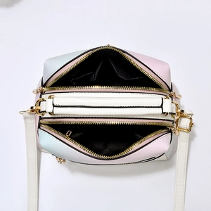 Gradient crossgrain leather crossbody bag with multiple zip compartments and top handle