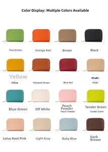 Detailed grid view of 16 different colors of RFID leather card bags with metal zippers