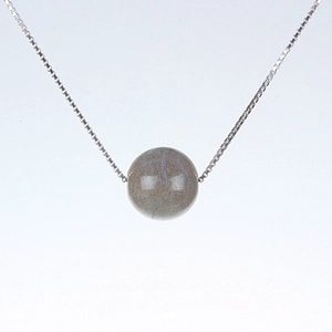 Spherical grey moonstone pendant on silver box chain necklace with natural mineral texture