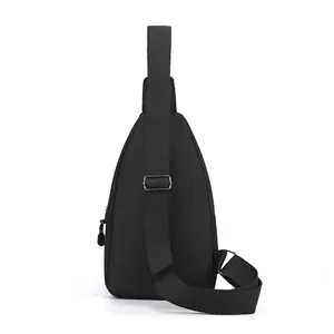 Waterproof black oxford chest bag for men with adjustable strap and multiple layers