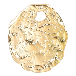 Detailed view of irregular golden hammer textured titanium steel oval pendant with bail
