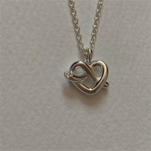 925 Sterling Silver Heart Knot Pendant Necklace With Rhinestone Minimalist Dainty Jewelry For Women