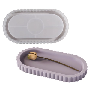 Oval wave edge silicone mold for DIY resin trays with finished purple plaster display