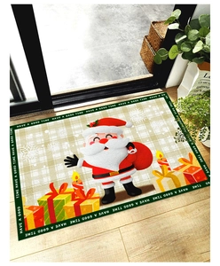 Detailed top view of a Christmas Santa Claus mat with gift patterns on a checkered background