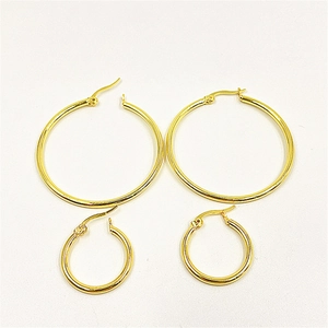 Minimalist gold plated round hoop earrings for women in two different sizes