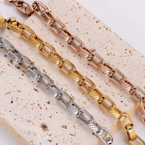 Three-tone stainless steel twill chain bracelets in silver gold and rose gold finishes