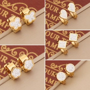 Stainless Steel Hoop Earrings Full Rhinestone Zircon Butterfly Heart Flower Geometric Shapes Fashion For Women