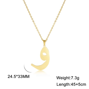 Detailed view of Arabic letter pendant necklace with size and weight measurements