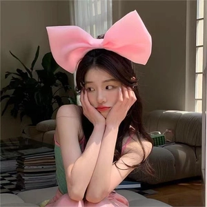 Sweet pink oversized bow headband for women, stylish princess hair accessory in soft fabric