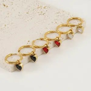 Heart Zircon Hoop Earrings 18K Gold Plated Stainless Steel Titanium Steel Vintage Ins Style Elegant For Women Jewelry