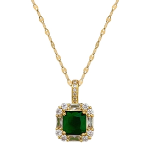 Titanium steel jewelry set with green square stones and luxury diamond accents
