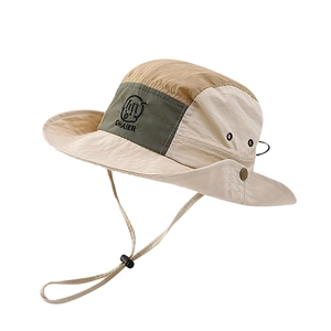 Kids quick-dry color-block bucket hat with wide brim and adjustable chin strap