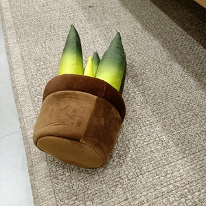 Vue détaillée d'une peluche fleur de cactus souple sur un tapis tissé avec texture