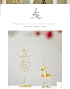 Close-up of golden iron Christmas snowman and reindeer tabletop holiday ornaments