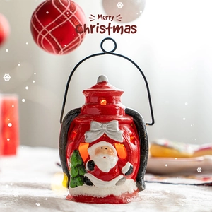 Christmas Decorative Lantern Ceramic LED Night Light Santa Claus Motif Desktop Ornament Holiday Home Atmosphere Decor