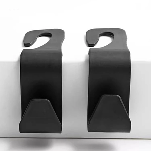 Set of two black universal car seat back hooks for headrest storage and organization