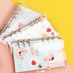 Cute A6 mini 3-ring binder notebook with transparent PVC cover and sweet bear design