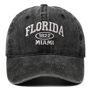 Washed Cotton Baseball Cap Florida Miami Embroidery Retro Vintage Adjustable Sun Hat For Men And Women