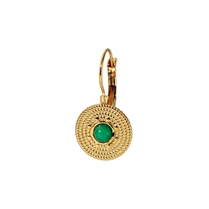 Vintage gold stainless steel earrings with round turquoise stone and twisted texture