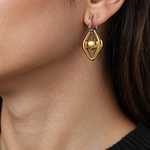 Boucles D'oreilles Créoles Géométriques Irrégulières Acier Inoxydable 304 Plaqué Or 18K Bicolore Hypoallergénique Pour Femmes