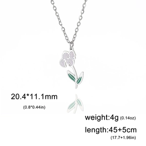 Detailansicht der Blumenhalskette mit Maßen 20,4x11,1mm und 45+5cm Kettenlänge