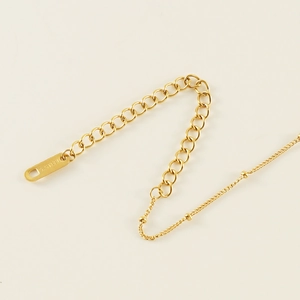 Detail of 18K gold stainless steel anklet showing extension chain and S.STEEL hallmark tag