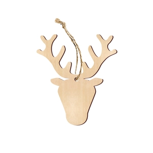 Rustic reindeer wooden Christmas tree ornament with twine hanging loop for home decor