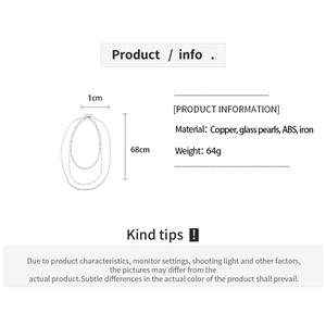 Detailed technical specifications for a multi-layered baroque pearl sweater necklace