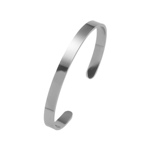 Polished minimalist stainless steel C-shape open cuff bracelet in sleek silver finish