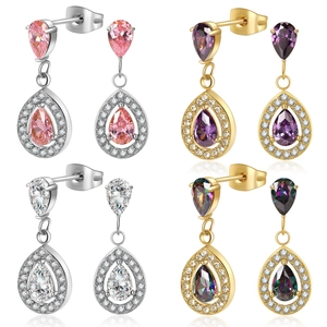 Pear cut zircon teardrop stud earrings in multiple colors with stainless steel frames