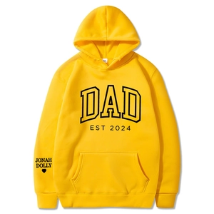 Sweat à capuche jaune avec imprimé Dad Est 2024 et poche kangourou à plat