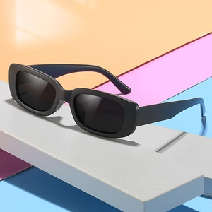 Classic black rectangular sunglasses for kids with durable frame and vintage summer style