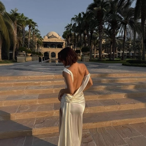 Elegante Abito Lungo In Raso Schiena Scoperta Con Decorazione Di Rosa Fatta A Mano Spacco Alto Abito Da Sera Per Donna Festa Vacanze