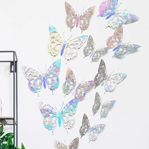 3D colorful hollow butterfly wall stickers with iridescent laser finish for home decor