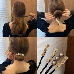 Moldeador De Moño De Pelo Con Perla Artificial De Imitación Y Flor De Resina Herramienta De Peinado Elegante Para Mujeres Accesorio