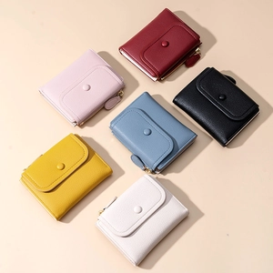 Short PU leather women's wallets with lychee texture in six stylish colors