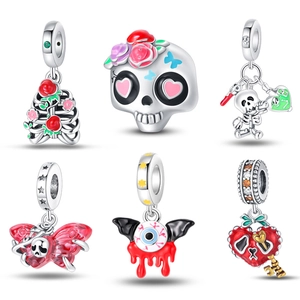 Halloween Skull Heart Eyeball Charms Silver Plated Enamel Trick Or Treat Beads For DIY Jewelry Making Bracelet Pendant