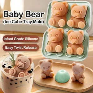 3D Cartoon Bear Silicone Ice Cube Mold Tray Food Grade Flexible DIY Chocolate Pudding Jelly Making Tool For Drinks