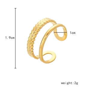 Goldener hohler geometrischer Ring mit Weizenmuster und verstellbarem Doppelschicht-Design