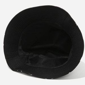 Classic black graffiti bucket hat interior view with detailed stitching and sweatband