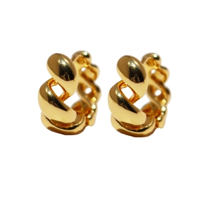 Classic golden thick twisted chain hoop earrings with a textured cuban link design for women