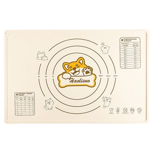 Food-grade silicone baking mat with measurement scales and temperature conversion chart