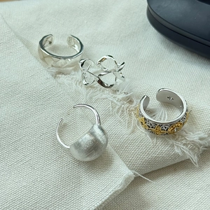 Minimalist 925 sterling silver adjustable rings set with geometric and matte designs