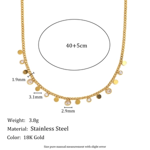 18K gold plated stainless steel curb chain necklace with polished and zircon round charms